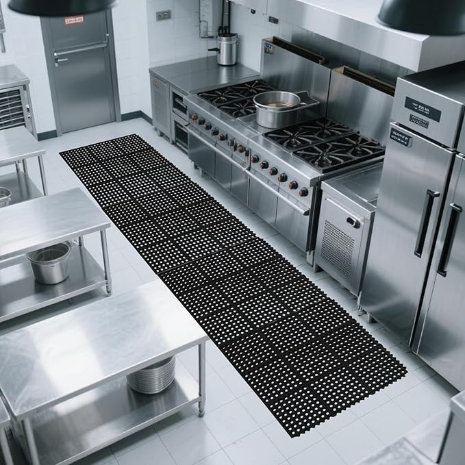 ROVSUN Rubber Floor Mat with Holes, Anti-Fatigue/Non-Slip Drainage Mat, for Industrial Kitchen Restaurant Bar Bathroom Utility Garage Pool Entry Door Mat, Indoor (36'' x 36'' Black 1Pcs)