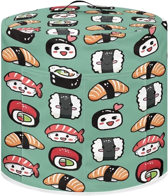 3 Quart Pressure Cooker Small Appliance Covers, Washable Dust Cover for Air Fryer Rice Cooker Kitchen Appliance Accessories with Storage Pockets, Sushi Print