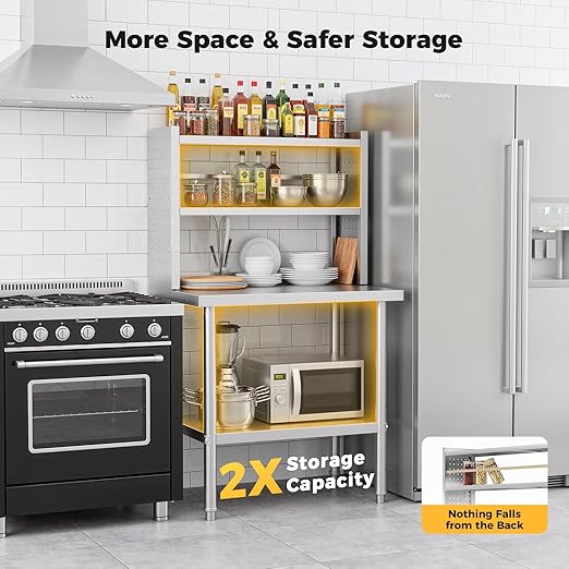 30x24 in NSF All Stainless Steel Table with Adjustable Shelf & Pegboard Panels & Casters, Kitchen Prep Table Commercial Heavy-Duty Worktable with Large Space Storage for Restaurant Garages