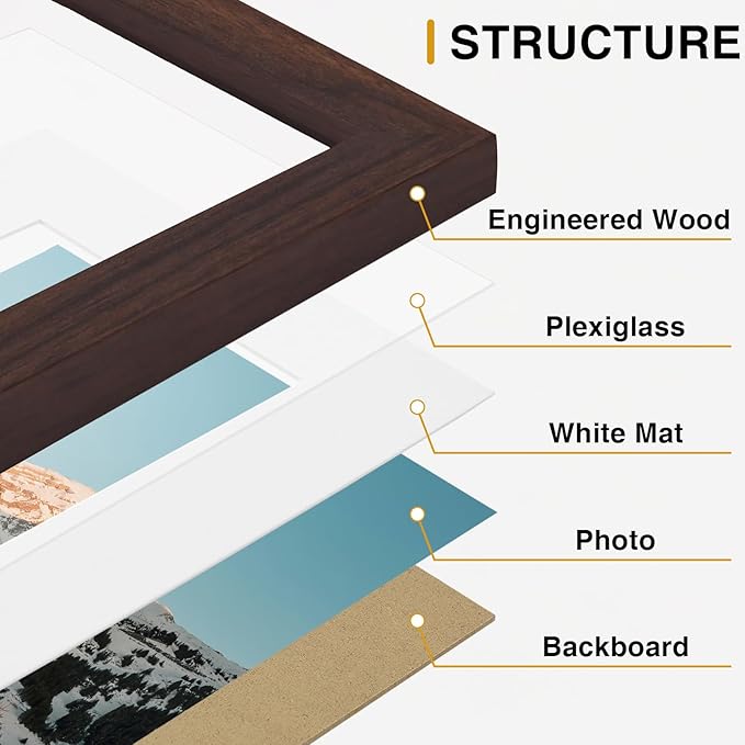Vittanly 10 Pack Picture Frames Collage Wall Decor, Gallery Frame Set for Wall Mounting or Tabletop Display, Multi Sizes Including 2pcs 8x10, 4pcs 5x7, 4pcs 4x6, Light Brown