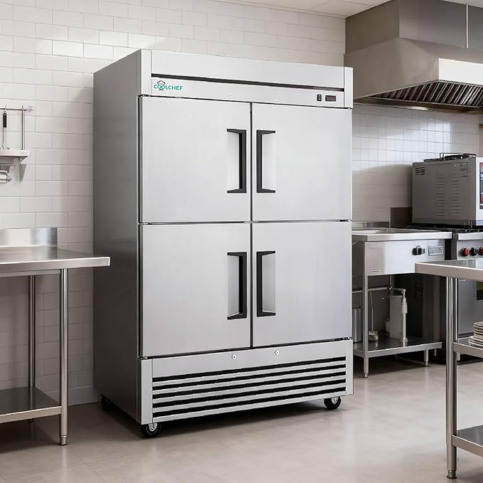 54"Commercial Freezer, 49 Cu.Ft Four-Door Stainless Steel Reach-In Freezer, -8~0℉, Air Cooling, 6 Shelves, R290