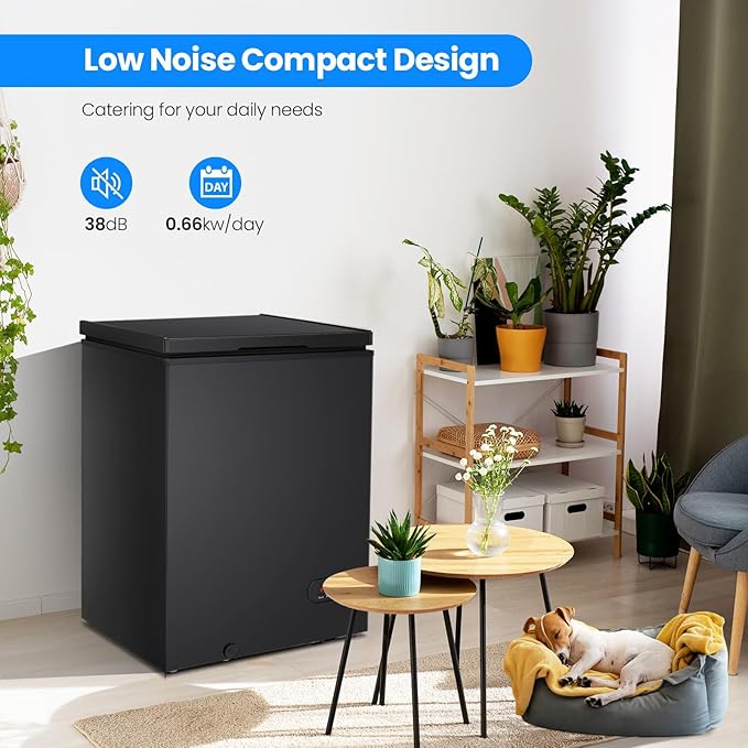 Kismile 3.5 Cubic Feet Chest Freezer with 2 Removable Baskets Free Standing Top Open Door Compact Deep Freezer with Adjustable Temperature for Home/Kitchen/Office/Bar (3.5 Cubic Feet, Black)