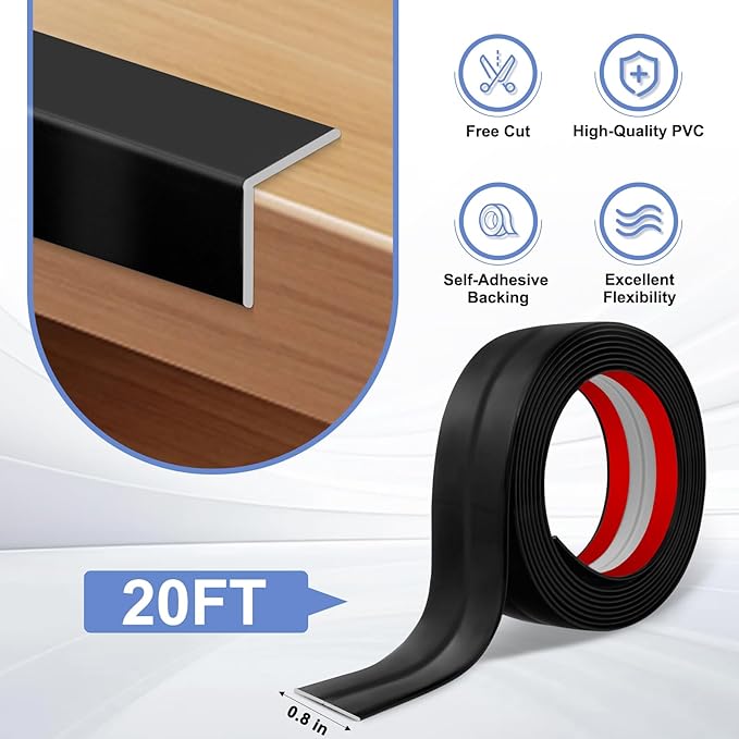 Wall Corner Protector Moulding Trim Peel and Stick Wall Corner Guards Trim Flexible Self Adhesive Edge Protector Moulding, 0.8 in x 20 Ft, Black