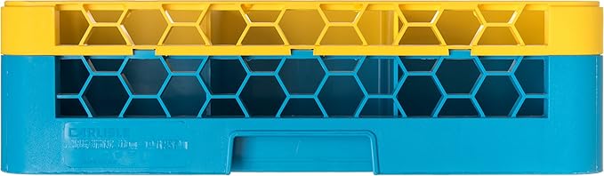 CFS RG9-1C411 OptiClean 9 Compartment Glass Rack with 1 Extender, 5.56", Polypropylene, Yellow/CFS Blue