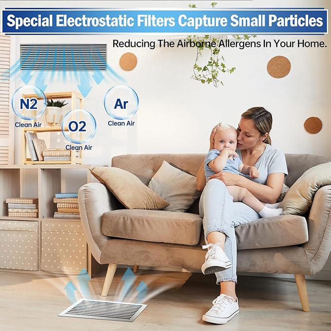 UBeesize Air Vent Filters, 12" x 90" Cut to Size Air Filter Material (35+ Filters), MERV 8 Triple Vent Filter Kit for Home Floor, Grilles, Ceiling, HVAC Furnace Vent, With 48PCs Adhesive Hook Tape