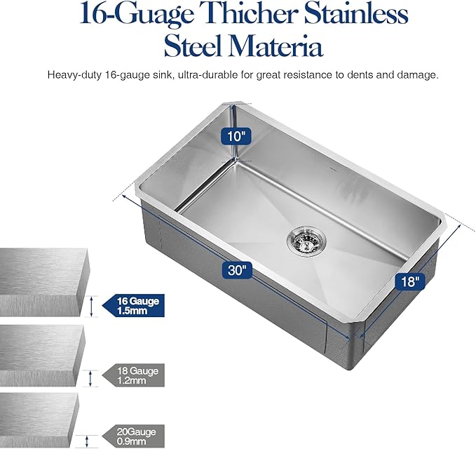 30x18 Inch Stainless Steel Kitchen Sink Undermount Workstation 16 Gauge 10 Inch Deep Single Bowl Handmade Basin with Accessories Multifunctional Workstation Set