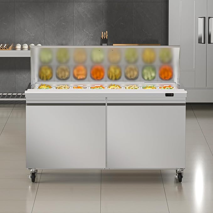 60" W Commercial Refrigerator Sandwich Salad Prep Table, 17.8 Cu.ft 2 Door Commercial Stainless Steel Mega Top Food Prep Fridge with 24 Pans, Salad Prep Station for Restaurant, Bar, Shop