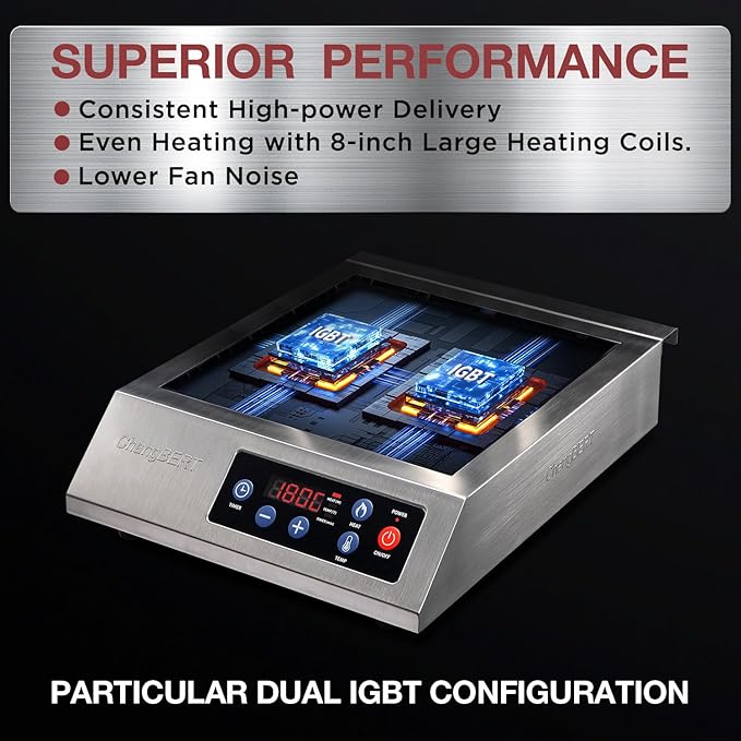 ChangBERT Portable Induction Cooktop 1800W NSF Certified Commercial Range Powerful Countertop Burner Pro Chef Professional Hot Plate 18/10 Stainless Steel Housing Schott Glass 10 Hours Timer