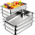 6 Pack Hotel Pans, 1/1 Full Size 4 Inch Deep Steam Table Pan, Stainless Steel Commercial Food Pan Anti Jam Steam Pan, Breading Trays for Hotel, Party, Buffet, Catering Supplies