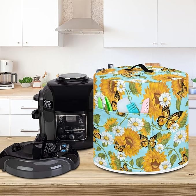 Butterfly and Sunflower Kitchen Decor Accessories Appliance Dust Cover for Electric Pressure Cooker/Air Fryer/Rice Cooker/Steamer/Toaster,Pressure Cooker Cover 6 qt