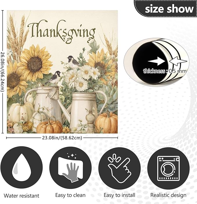 Fall Yellow Sunflower Thanksgiving Dishwasher Magnet Cover for Front Panel Magnetic Dishwasher Cover Decorative Refrigerator Magnet Covers Fridge Panel Decal for Home Decor, 23" x 26"