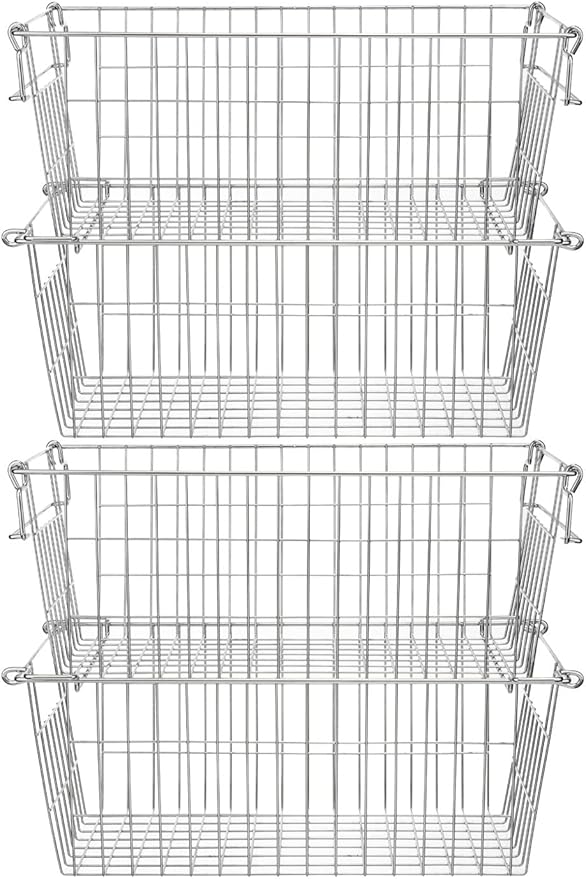 SANNO Chest Freezer Basket Stackable Baskets, Pantry Storage and Organization Chest Freezer Bins Stackable Potato and Onion Storage Bin Metal Baskets for Storage,set of 4