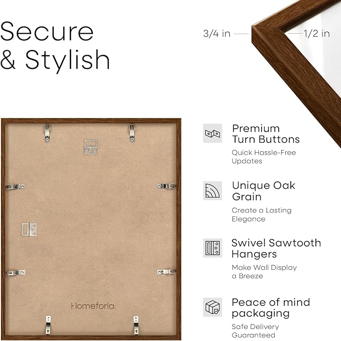 Homeforia 15x18 Diploma Brown Frame, High End Dark Oak 15by18 Certificate Wood Frames with Mat 11x14, 15 x 18 Walnut Wooden Document Frame, Graduation Degree Frames, Tempered Glass, Wall Kit, Set of 1