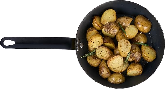 Restaurantware-Met Lux 9 Inch Fry Pans, 6 Lightweight Frying Pans - Induction-Ready, Triple-Riveted, Black Carbon Steel Cooking Skillets, Durable, For Searing, Sauteing, And Browning Food