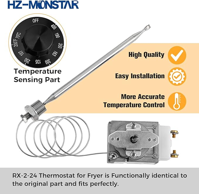 RX-2-24 Thermostat for Deep Fryer, Minivolt Thermostat Control for Fryer 3/8" Mpt Stuff Box Compatible with ADCRAFT Parts Fits Gas Fryer Adcraft Atosa 301030004 Robertshaw 5300-402 200-400F