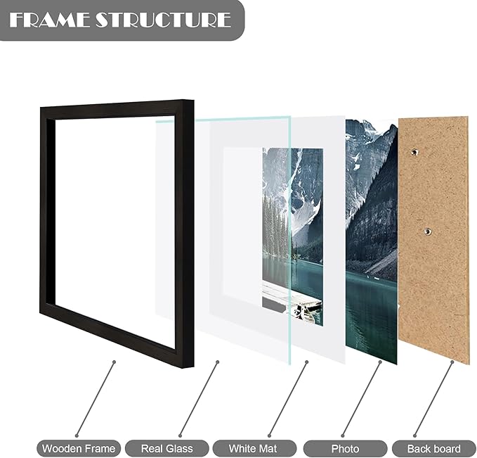 8x8 Picture Frames with Real Glass, Black Wooden Square Photo frame Set of 3, Displays 4x4 Picture With Mat or 8x8 Without Mat, Desktop & Wall Collage Frame set
