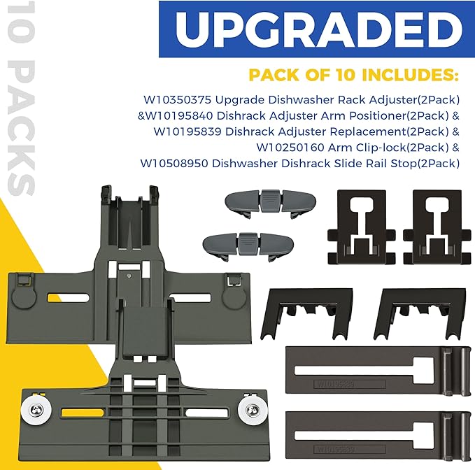 Upgraded W10712395 Dishwasher Top Rack Parts Set W10350375 For Kenmore 665 Dishwasher Whirlpool Dishwasher Parts wdt730pahz0 wdta50sahz0 wdt750sahz0 wdt970sahz0 Upper Rack parts by Romalon