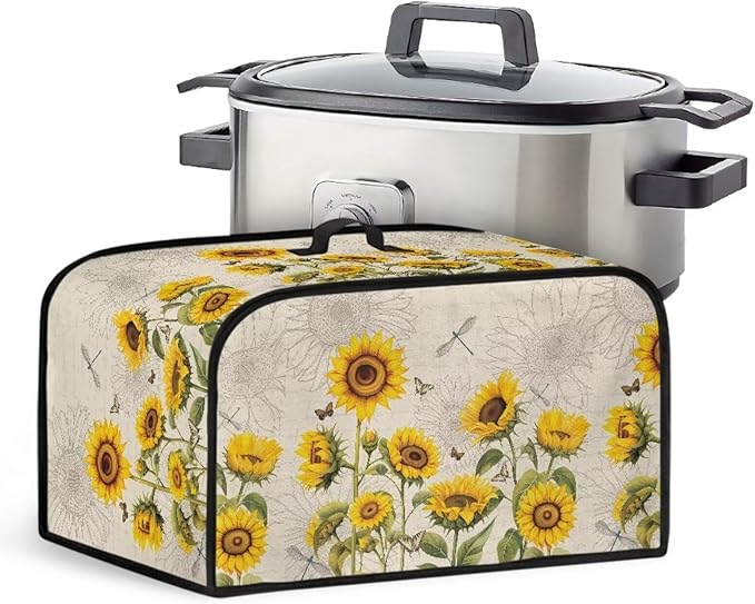 Sunflower Slow Cooker Dust Cover - Dragonfly Crock Pot Cover for 6-8 Qt Slow Cookers