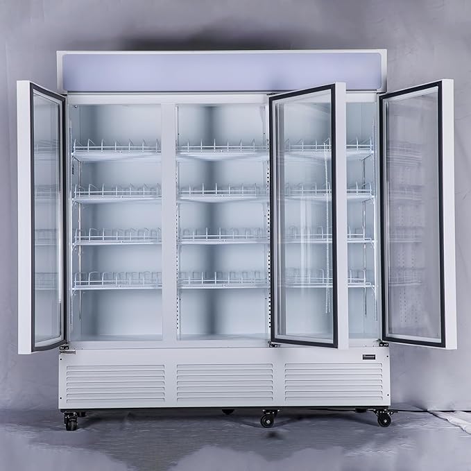 Commercial Beverage Refrigerator Display Fridge,63.5 Cu Ft Three Glass Door Upright Merchandiser Drink Cooler with LED Light Adjustable Shelves,ETL and NSF Approval,White,Wheels Not Included