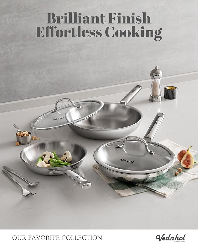 Stainless Steel Pan with Lid,12 Inch Stainless Steel Frying Pan,Tri-Ply Stainless Steel Skillet,Steel Pan for Cooking,PFOA&PTFE Free,Dishwasher and Oven Safe,Induction&All Stove Compatible