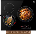 K&H 3 Burner Induction Cooktop - 24 Inch Built-In Electric Cermic Stove Top - 9 Heating Levels, 240V, 6000W High-Power Built-in Electric Stove Top - Child Lock, Timer & Touch Control - IN24-6803TB