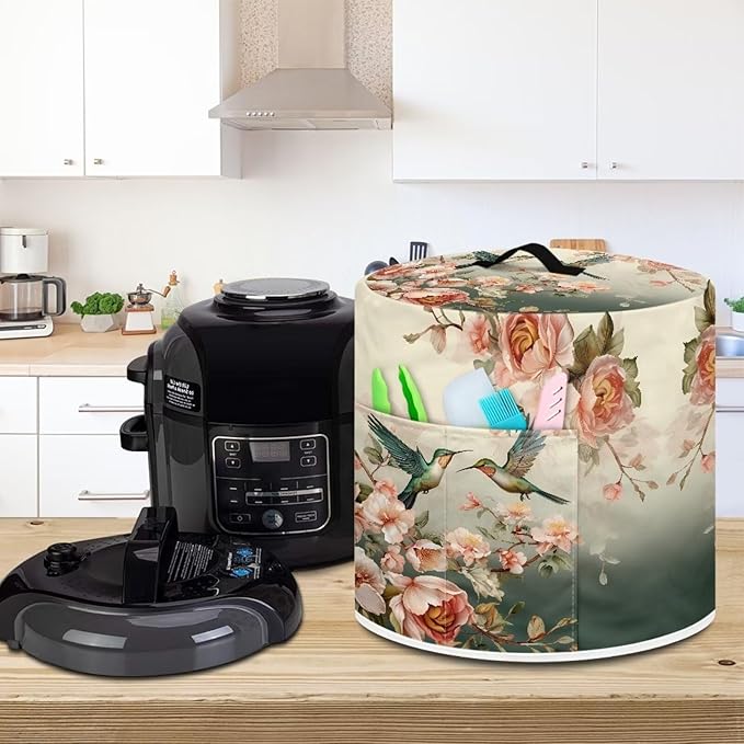 Todiyaddu Floral Hummingbird Pressure Cooker Cover with Pocket Air Fryer Dust Cover Insulated Kitchen Appliance Protector for Instant Pot Accessories Gifts