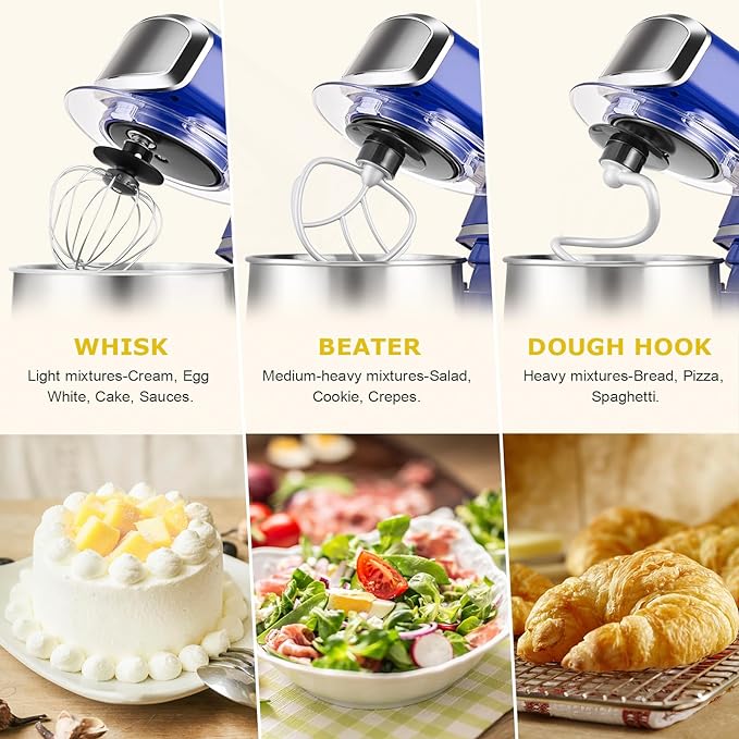 Kitchen in the box Stand Mixer,3.2Qt Mini Electric Food Mixer,6 Speeds Portable Lightweight Kitchen Mixer for Daily Use with Egg Whisk,Dough Hook,Flat Beater (Reflex Blue)