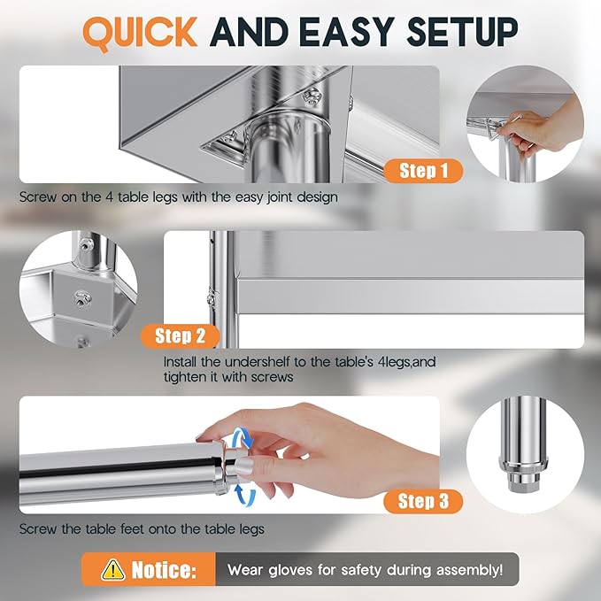 Jocisland 30" x 82" Stainless Steel Table for Prep & Work with Backsplash, Adjustable Under Shelf & Safe Design for Restaurant, Home and Outdoor