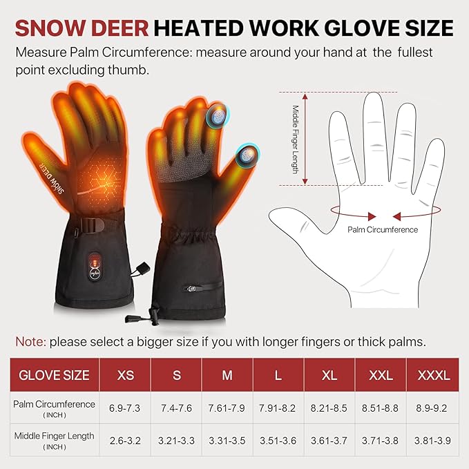 SNOW DEER Heated Gloves for Men Women - Rechargeable, Waterproof, Cut-Resistant with Touchscreen for Winter Outdoor Work Camping Warmer
