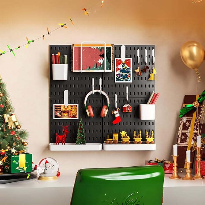 Keepo Pegboard Combination Kit, Pegboards and Accessories Modular Hanging for Wall Organizer, Crafts Organization, Ornaments Display, Nursery Storage, Wall Peg Board (Black, 22″×22″)