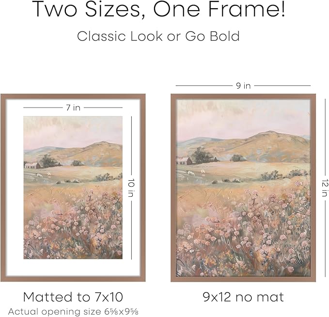 Homeforia 9x12 Picture Frame Mocha, High End Metal 9 x 12 Poster Frames with Mat 7 by 10 inch Photo, 9by12 Frame Matted to 7x10 in Art, 12x9 Wall or Tabletop Frames, Tempered Glass, Wall Kit, Set of 1