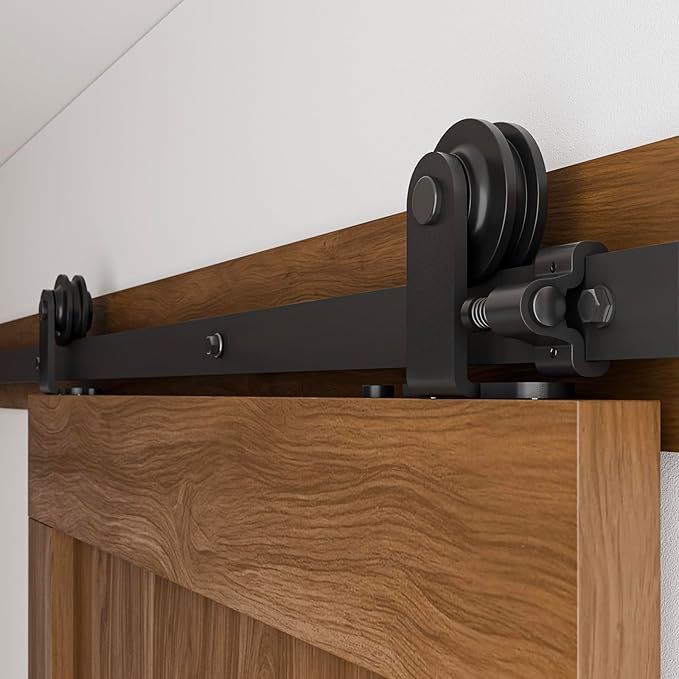 CCJH 4FT Sliding Barn Door Hardware Kit, Heavy Duty, Smoothly and Silently, Easy to Install, Fit 24" Width Single Door Panel, T-Shaped Style Black