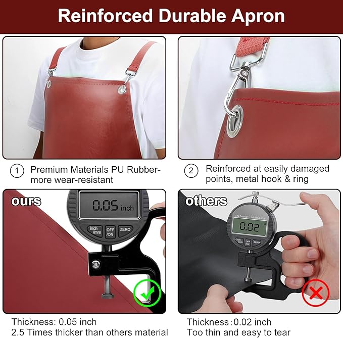 2 Pack Heavy Duty Vinyl Dishwasher Apron Adjustable Cross Back Strap for Dishwasher, Butcher, Dog Grooming, Chemical Resistant, 43" Long Thicker Apron Red