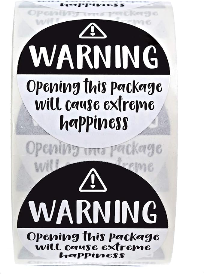 Black and White Adorable Warning Extreme Happiness Labels / 500 Cute Small Business Package Stickers / 1.5" Labels Adorable Happy Mail Envelope Seals/Made in The USA