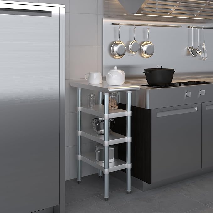 24 in. x 12 in. Stainless Steel Work Table with Three Bottom Shelves | NSF Kitchen Prep Table | Utitly Metal Table