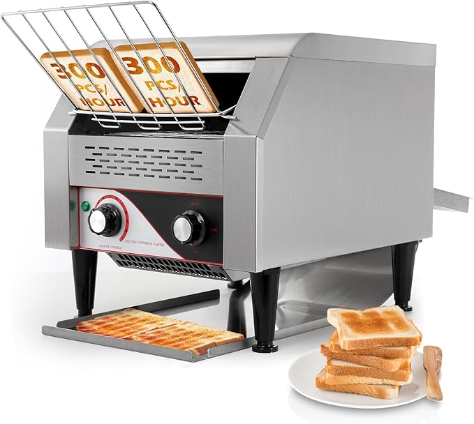 Dyna-Living Commercial Toaster 300 Slices/Hour Conveyor Toaster Commercial 1900W Heavy-duty Stainless Steel Rotating Toasters Oven for Restaurant, Conveyor Belt Toasters for Bun, Bagel, Bread