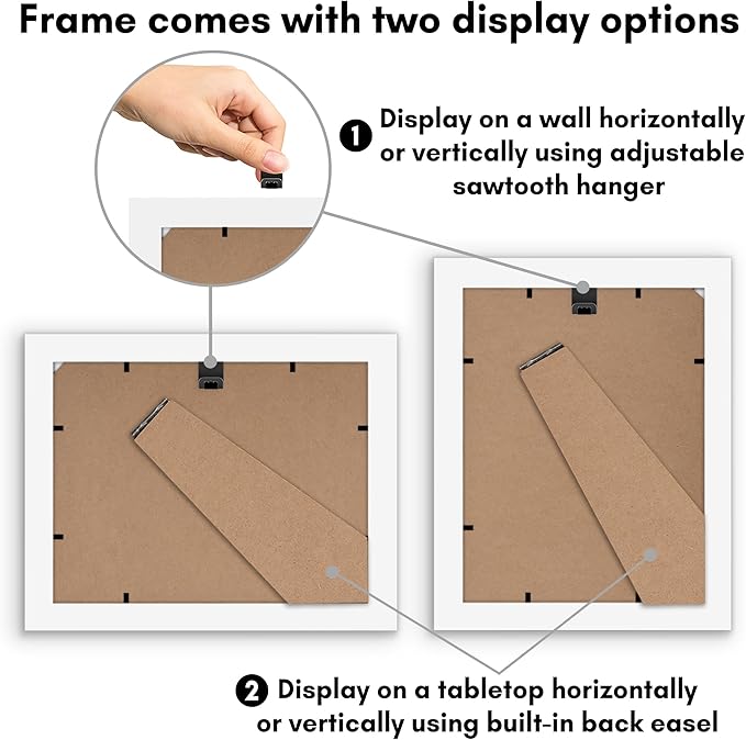 Americanflat 6x8 Picture Frame with Shatter-Resistant Glass - Use as 3x5 Frame with Mat or Display 6x8 Photo Without Mat - Signature Collection - Picture Frames for Tabletop and Wall Display - White