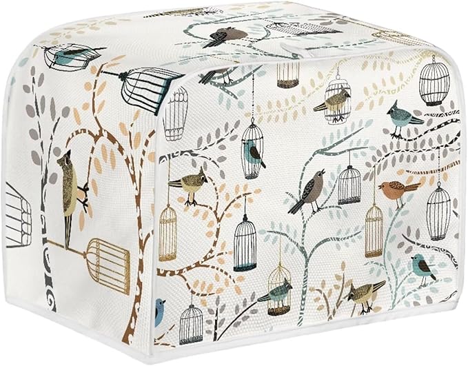Art Birds Print Bread Maker Cover 2 Slice Dust-proof Microwave Toaster Oven Cover Washable, Anti Fingerprint Bread Machine Protector for Kitchen Accessories