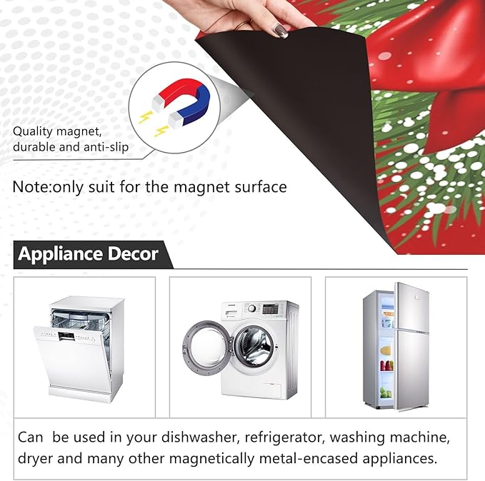 Christmas Bells Bow Dishwasher Magnet Cover Sticker Magnetic Refrigerator Panel Front Door Fridge Microwave Decal Decorative