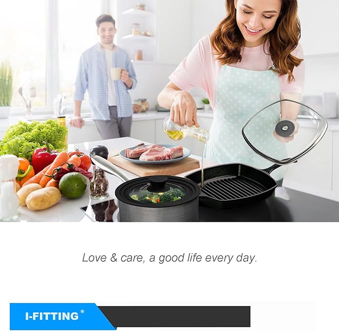 Square Glass Lid, Clear Tempered Glass Vented Square Pan Lid, Replacement Cookware, Frying Pan Cover,1Pack, inner diamater 10.86'' outer diameter 11.41'', Not Universal