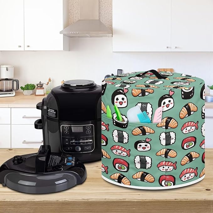 6 Quart Pressure Cooker Small Appliance Covers, Washable Dust Cover for Air Fryer Rice Cooker Kitchen Appliance Accessories with Storage Pockets, Sushi Print