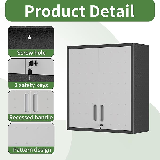 Metal Tool Cabinet,Garage Storage Cabinet System,Wall Cabinet & Locking Rolling Tool Cabinet with Doors and Adjustable Shelves,Steel Tool Cabinets for Home (2 Pcs-StyleA, Black & Grey)