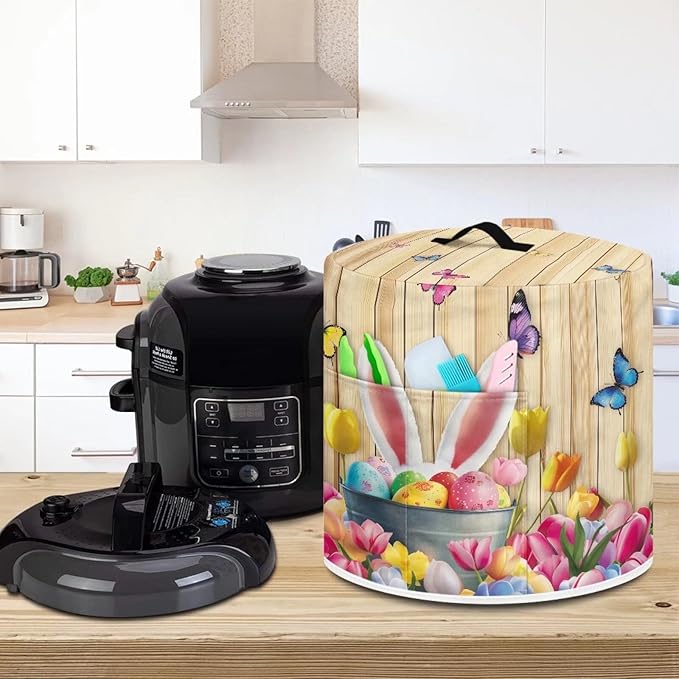 Rabbit Tulip Butterfly Print Appliance Cover Dust Cover for 3 Quart Electric Pressure Cooker Easter Decoration Rice Cooker Cover for Air Fryer Dustproof Protective Cover Bag
