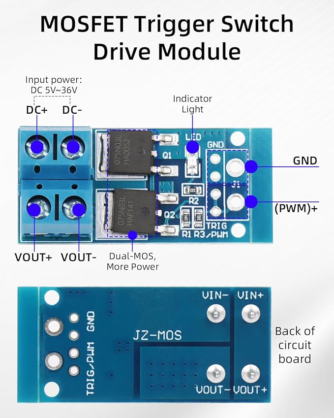 RIIEYOCA 400W Dual High-Power MOSFET Trigger Module, 0-20KHz PWM Motor Controller, 5V-36V 15A(Max 30A) DC Motor Speed Controller for Arduino, DIY Projects（6Pack）