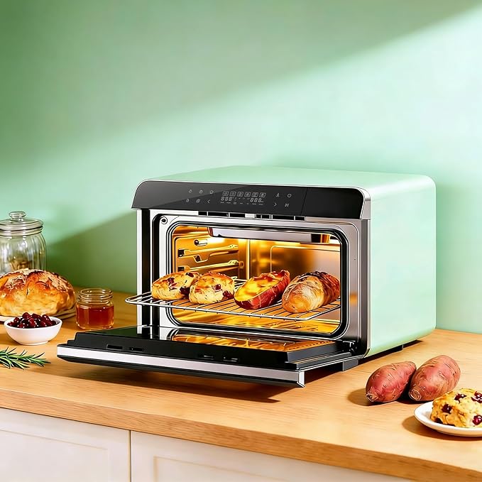 ROBAM Countertop Combi Steam Oven, 20-in-1 Multifunction Air Fryer, Convection Steam Roast & Bake, Multi-Stage Cooking, Self-Clean, Heat-Resistant, 7 Modes, 30 Built-In Recipes CT763 (Green)