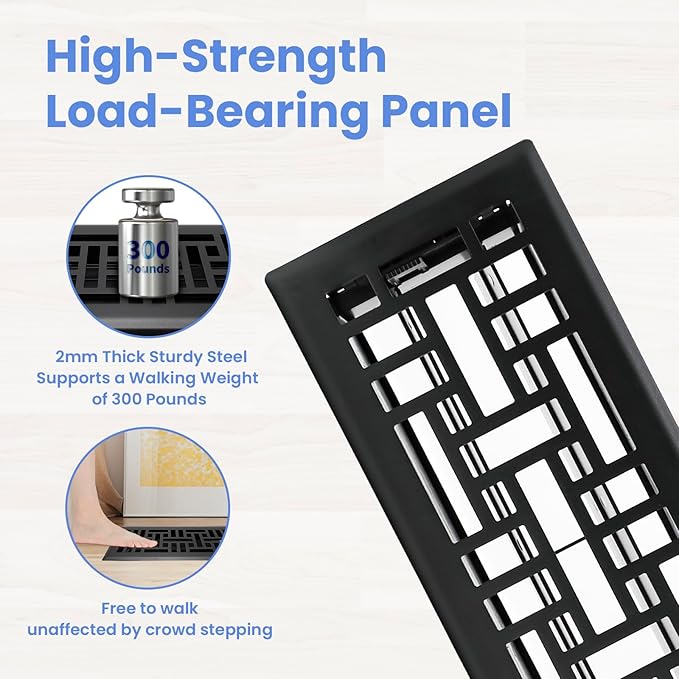 4x12 Inches Heavy Duty Walkable Floor Register Easy Adjust Air Supply Lever Floor Vents - Seattle Design - Vent Cover for Home Floor - Matte Black