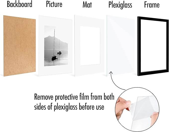 Americanflat 12x16 Picture Frame with Polished Plexiglass - Set of 5 - Use as 8.5x11 Frame with Mat or Display 12x16 Photo Without Mat - Galleria Collection - Picture Frames for Wall Display - Black