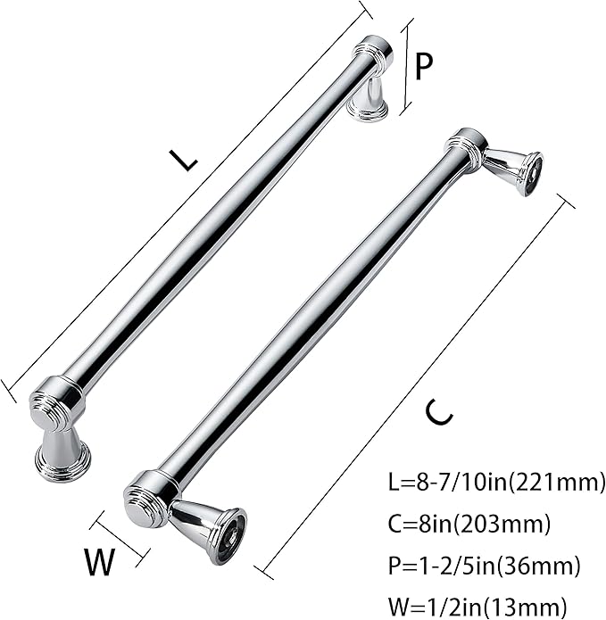 khtumeware 10 Pack 8 Inch(203mm) Vibrant Polished Chrome Cabinet pulls Kitchen Cabinet Handles Kitchen Cabinet Hardware for Cupboard Drawer Handles Dresser Pulls