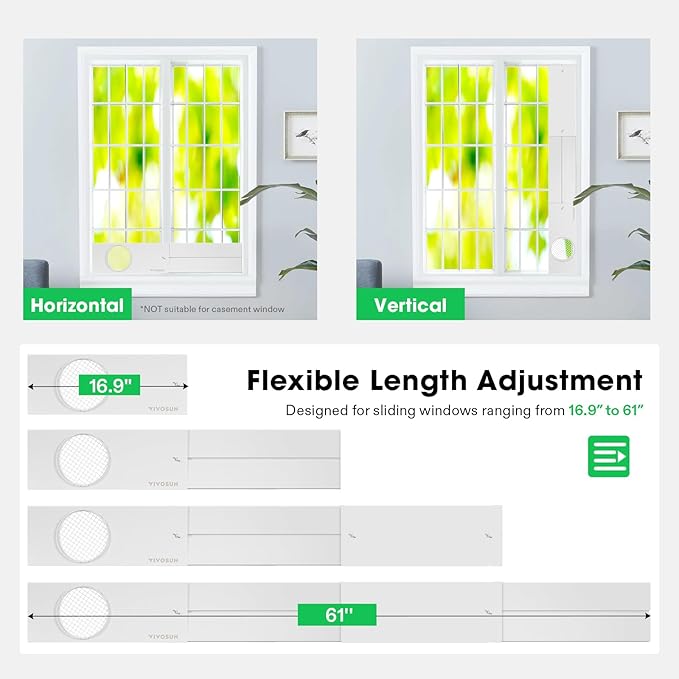 VIVOSUN Window Duct Kit, Portable AC Window Seal Kit with 5.9" Diameter 59" Length Hose, Fit with 4"/6" Ducting for Sliding Window, Adjustable AC Vent Kit for Duct Fans, Air Conditioner, Dryer
