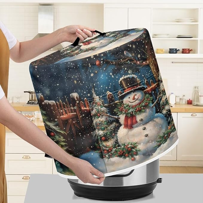 Christmas Cute Snowman Print 6 Quart Pressure Cooker Cover Dust-proof Kitchen Appliance Protector Air Fryer Dust Cover with Top Handle and Pocket
